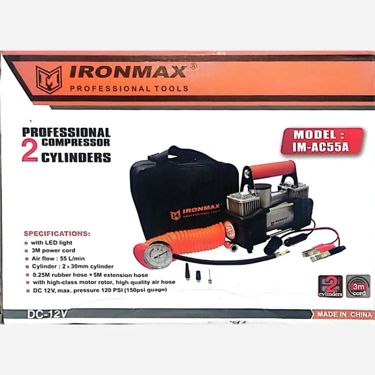 کمپرسور باد فندکی خودرو دو سیلندر آیرون مکس (ارسال از ابزار حسین 24)