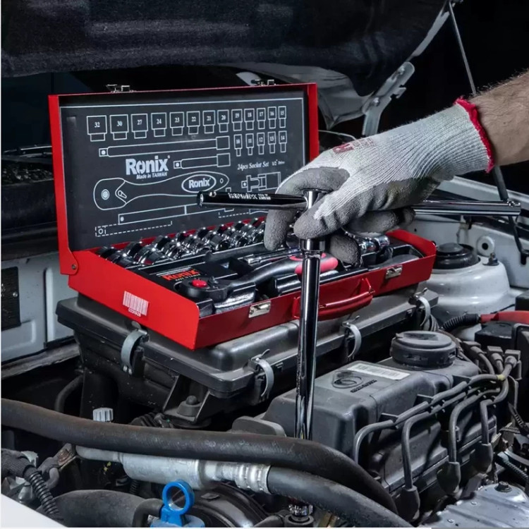 جعبه بکس 1.2 تایوانی 24 پارچه کروم - سفید رونیکس مدل 2624 ronix (ارسال از ابزار حسین 24)