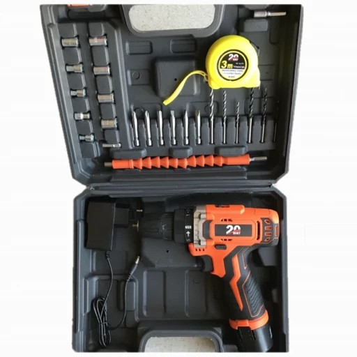 دریل پیچ گوشتی شارژی 12 ولت تک باتری 25 پارچه شرکت آنکور بیست 20 با کیف BMC با لوازم DC 20 (ارسال از ابزار حسین ۲۴)
