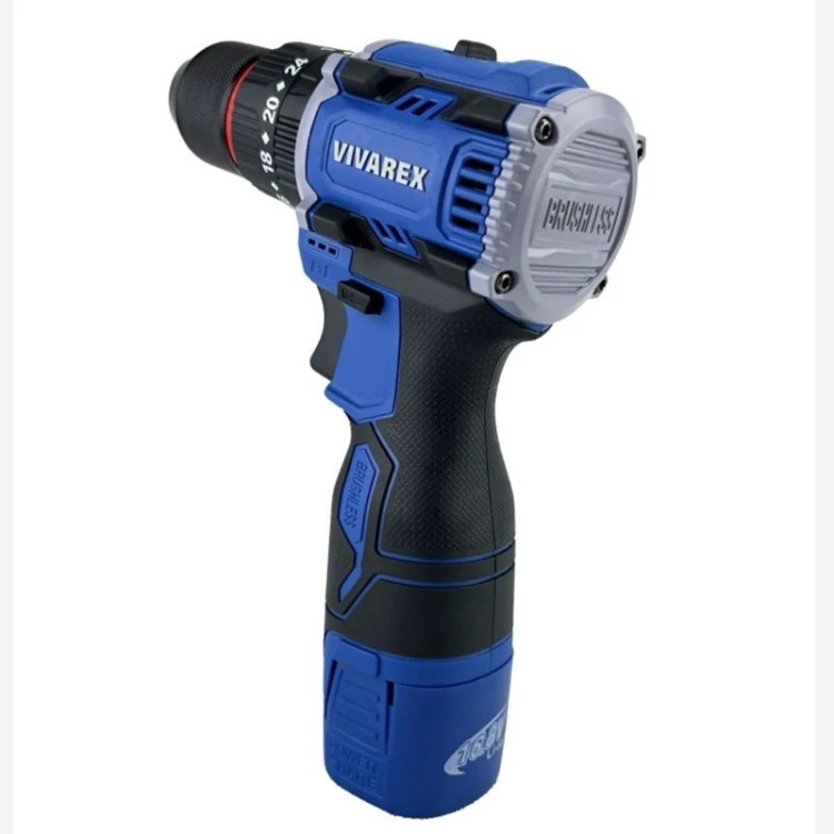 دریل پیچ گوشتی شارژی 16.8 ولت ویوارکس چکشی . براش لس . سه نظام فلزی . ترکمتر دار 2 باتری VR1608