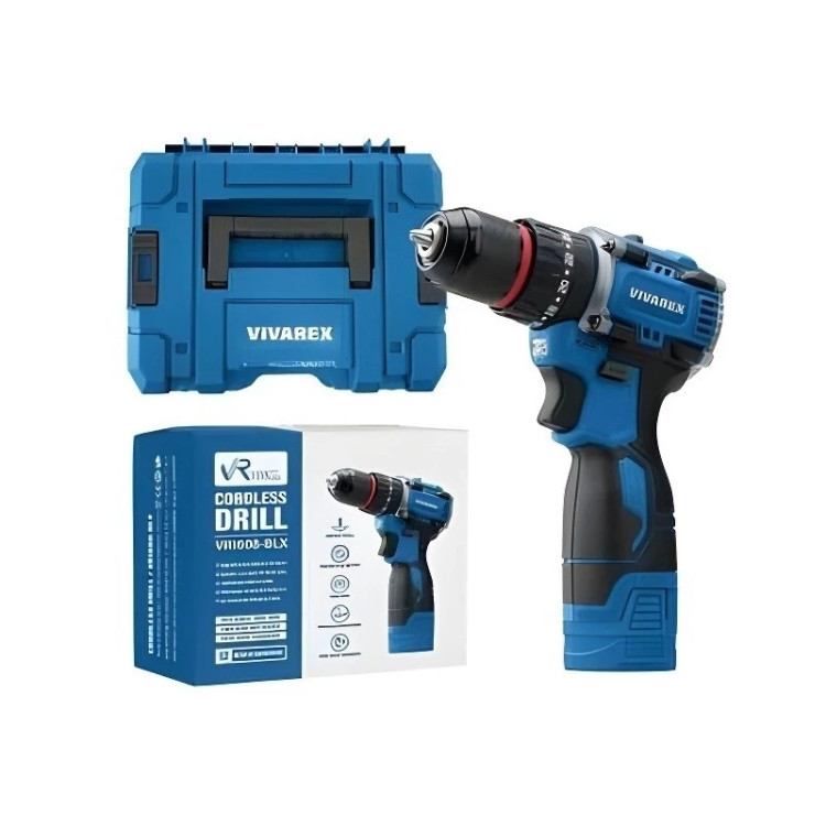 دریل پیچ گوشتی شارژی 16.8 ولت ویوارکس چکشی . براش لس . سه نظام فلزی . ترکمتر دار 2 باتری VR1608