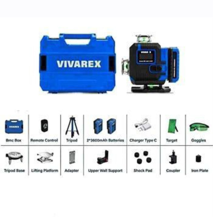 تراز لیزری چهار 4 بعدی ویوارکس 16 خط مدل VR1604-L2 نور سبز 360 درجه ( ابزار حسین ۲۴)